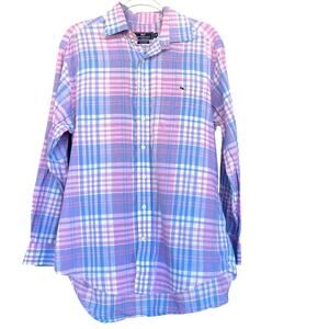Vineyard Vines Tucker Shirt Men Medium Button Up Plaid Pink Blue Cotton Shep Ian